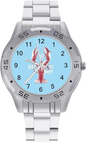 Lobster Say No to Pot Classic Wrist Watches for Men Casual Business Dress Watch with Stainless Steel Band Work Party