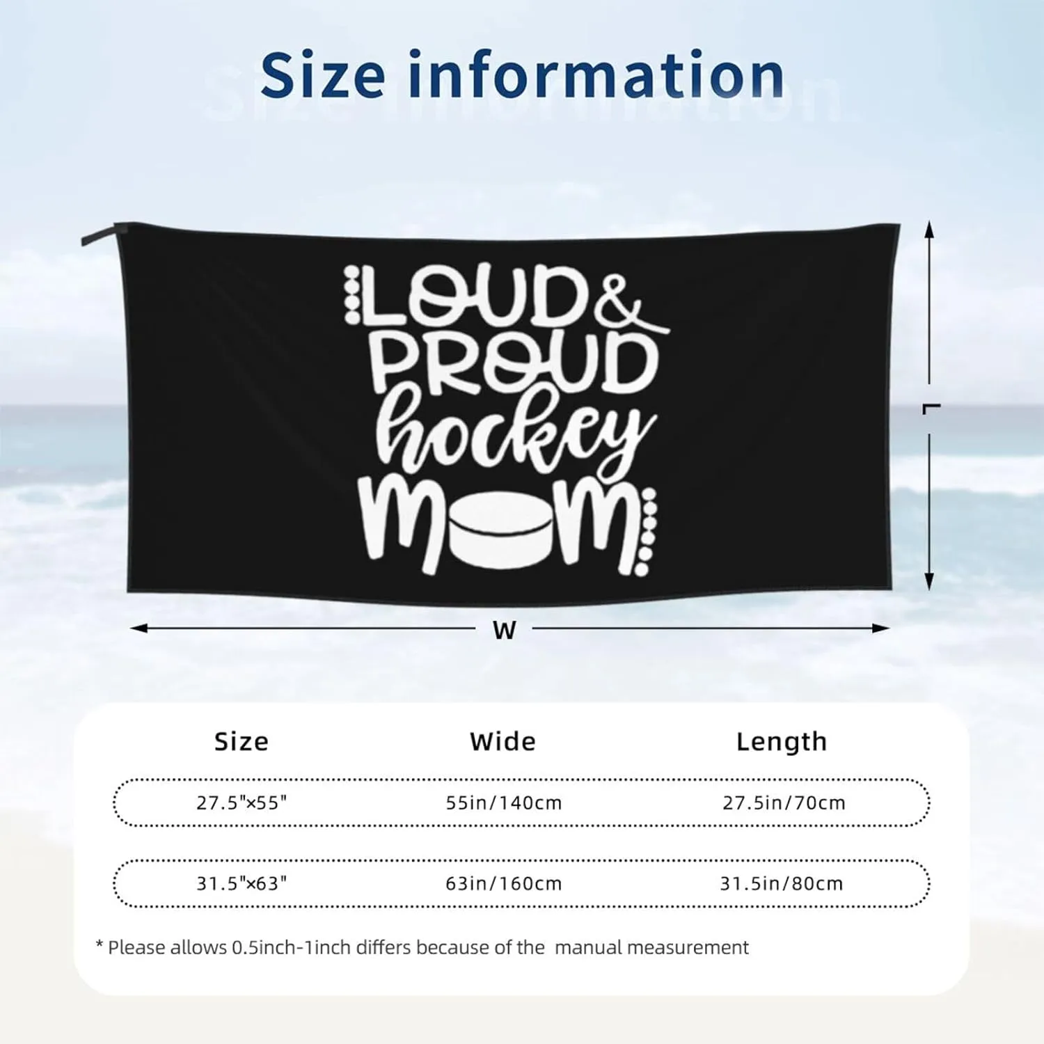 Loud Proud Hockey Mom Beach Towel with Travel Bag 27.5"x55" Quick Dry Sand Free Lightweight Large Oversized Towels Light Vacation Essentials