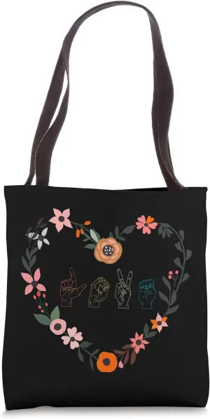 Love Sign Language Floral Heart Deaf-mute Marriage Valentine Tote Bag