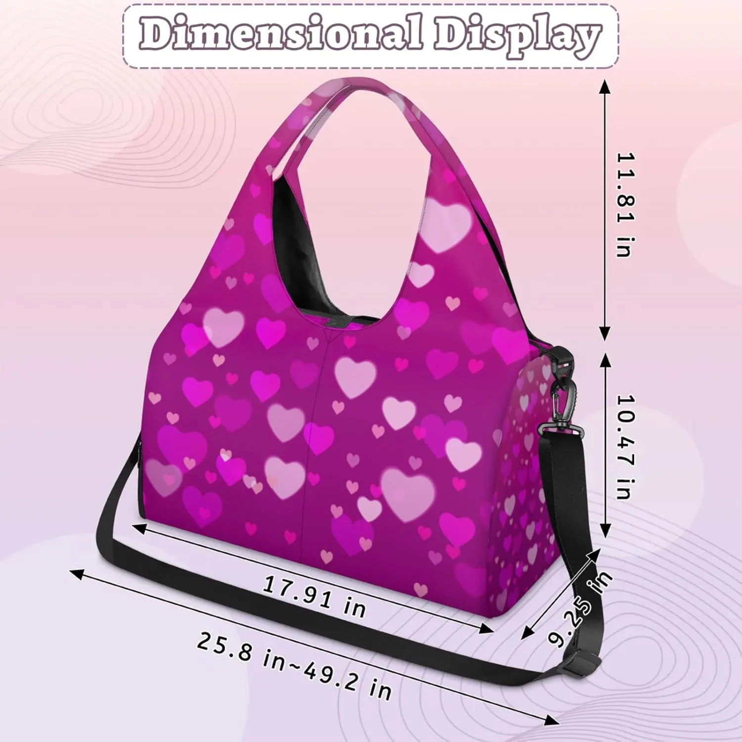 Loves Hearts Style Gym Bag Yoga Mat Tote for Women with Shoes Compartment Lightweight Duffle Travel Carrier Wet Dry Storage Pockets Adjustable Pilates Mats Shoulder Bags for Sport Swim