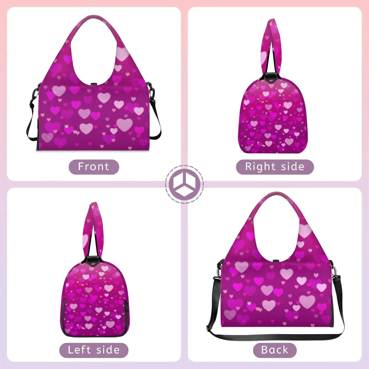 Loves Hearts Style Gym Bag Yoga Mat Tote for Women with Shoes Compartment Lightweight Duffle Travel Carrier Wet Dry Storage Pockets Adjustable Pilates Mats Shoulder Bags for Sport Swim
