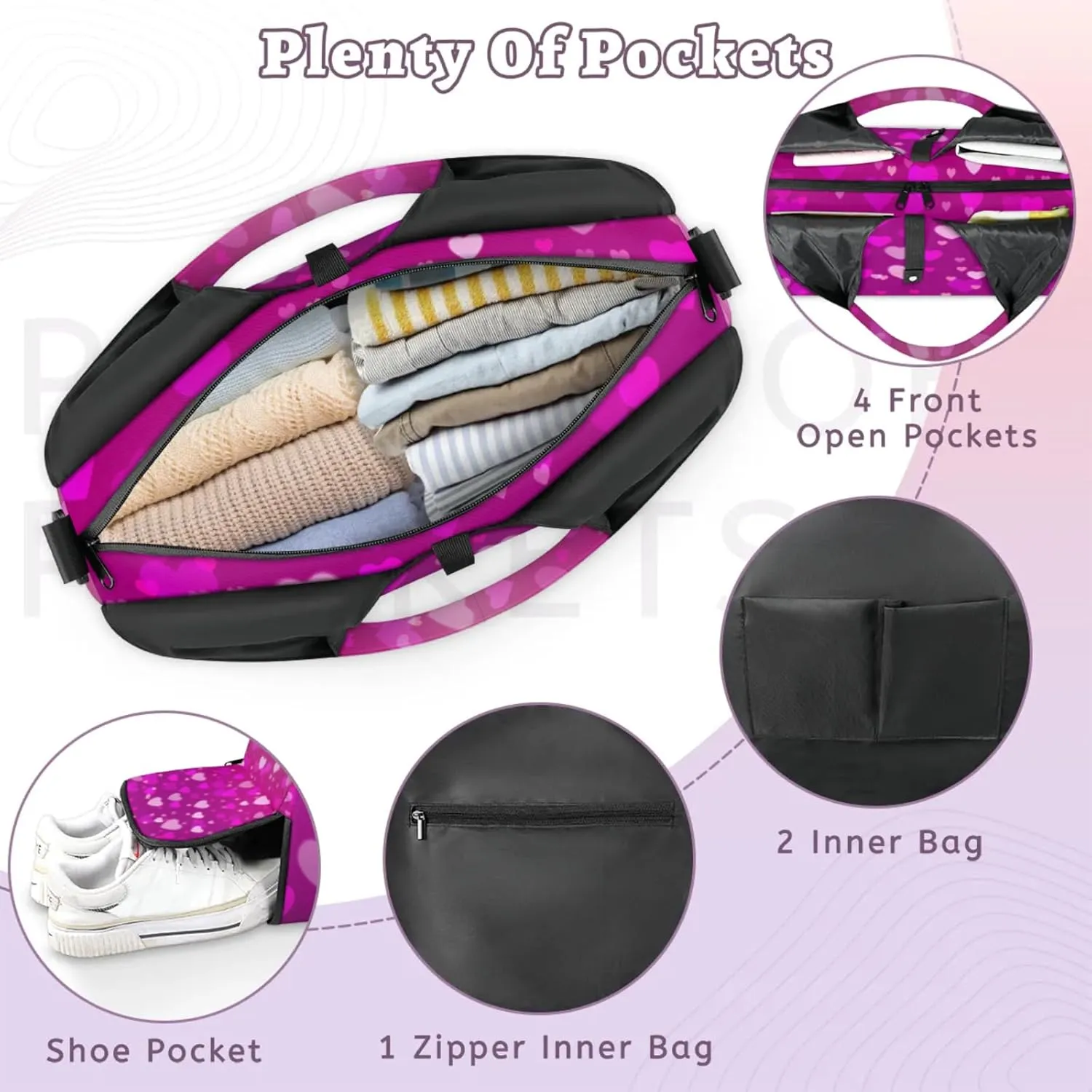 Loves Hearts Style Gym Bag Yoga Mat Tote for Women with Shoes Compartment Lightweight Duffle Travel Carrier Wet Dry Storage Pockets Adjustable Pilates Mats Shoulder Bags for Sport Swim