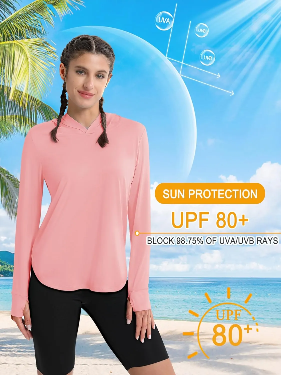 MAGCOMSEN Women's UPF 80  Quick Dry Sun Protection Hoodie Lightweight SPF Long Sleeve Rashguard with Thumb Hole