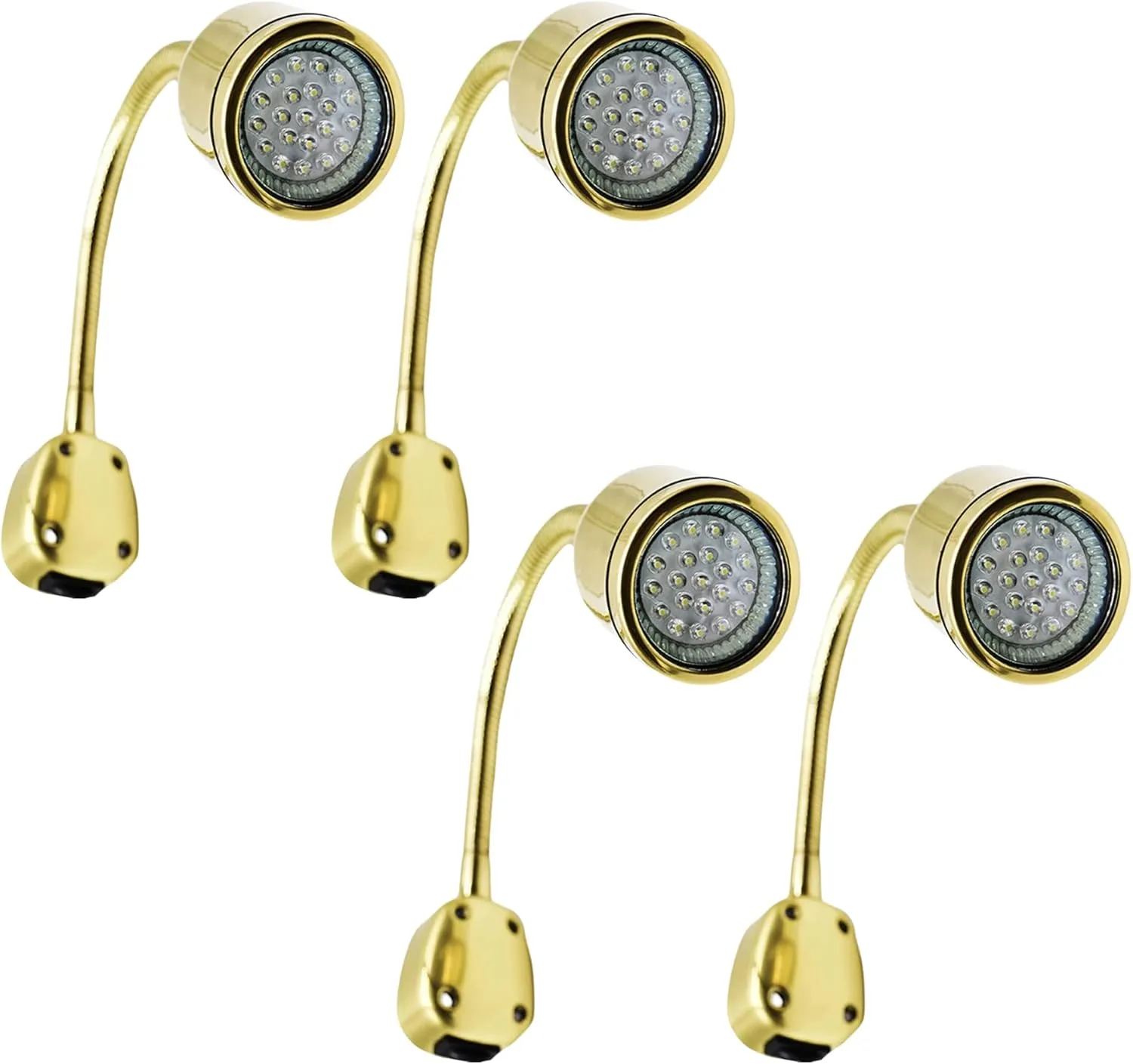 MARINE CITY Brass Gooseneck LED Cabin Reading Light – 12V, Warm White LED, Diameter 1-7/16 Inches, Ideal for Marines, Boats, Yachts, Ships (Pack of 4)