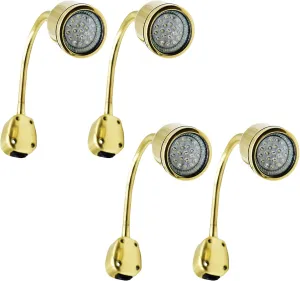 MARINE CITY Brass Gooseneck LED Cabin Reading Light – 12V, Warm White LED, Diameter 1-7/16 Inches, Ideal for Marines, Boats, Yachts, Ships (Pack of 4)