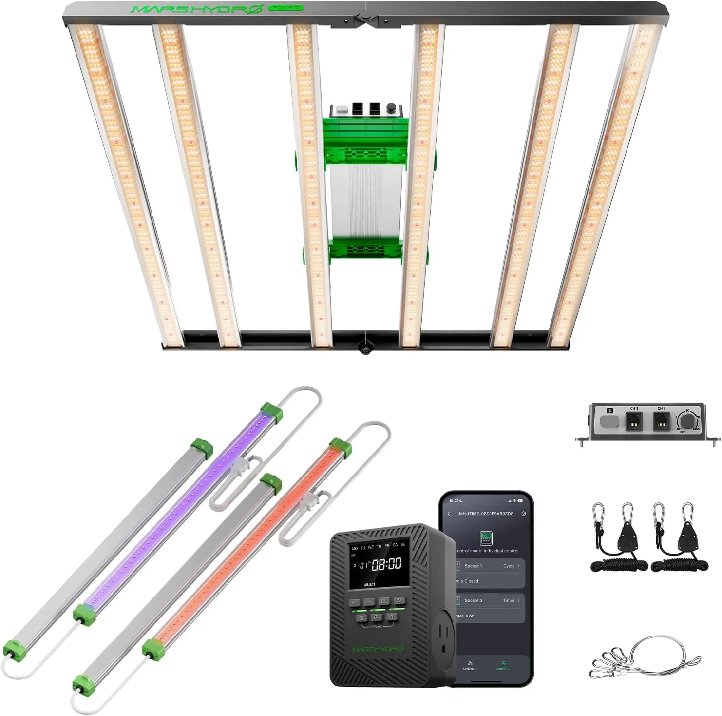 MARS HYDRO FC4800 Samsung LM301H EVO Bar LED Grow Light 4x4, ADLITE UV30 & IR15 Professional Supplemental LED Grow Light Bars and ITime 2-in-1 Smart Timer Outlet