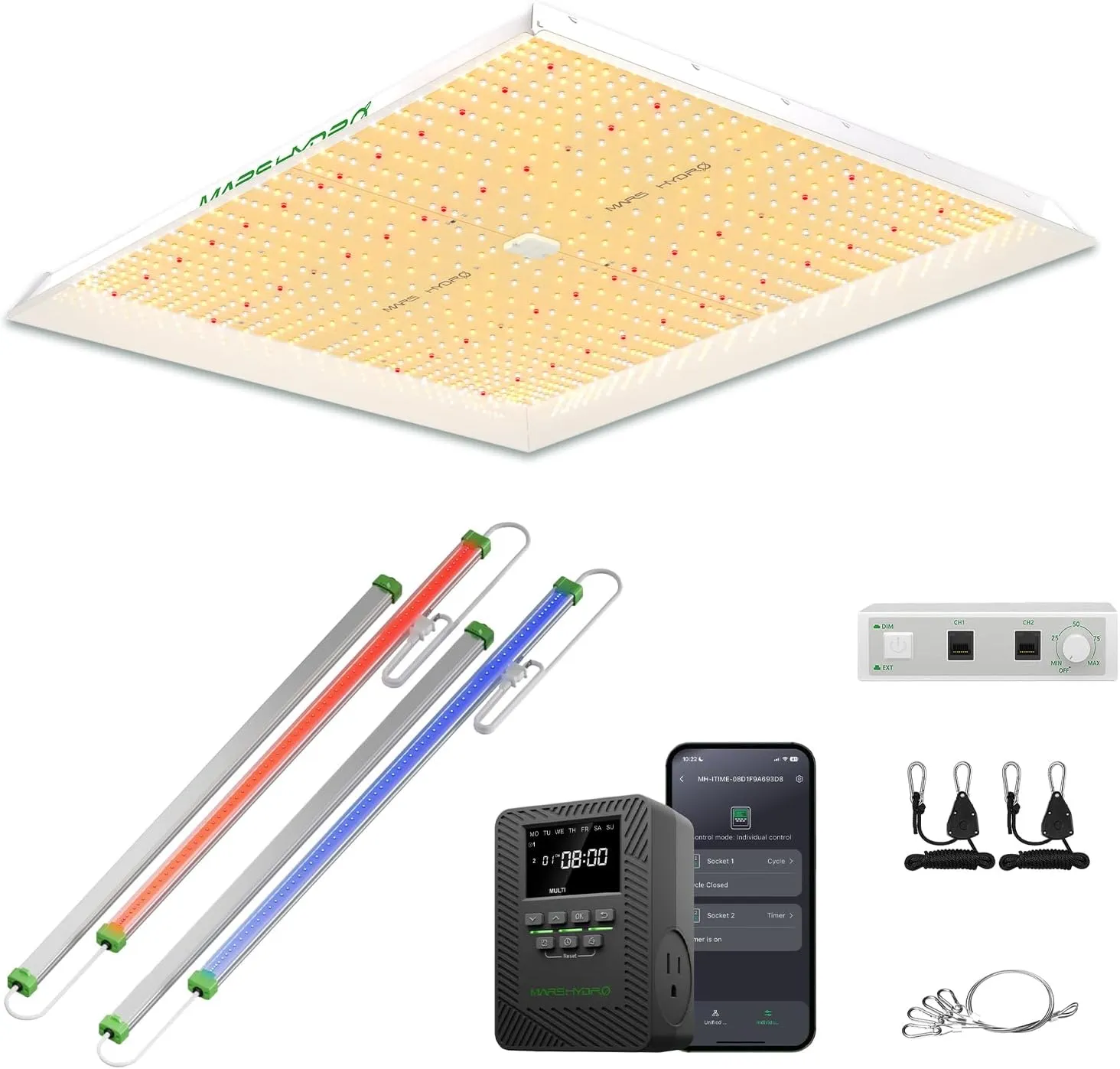 MARS HYDRO TS 3000 450W LED Grow Light for Indoor Plants, with ADlite RB30 Led Grow Light for Indoor Plants and ITime 2-in-1 Smart Timer Outlet