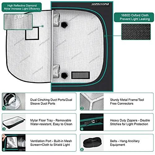 MARS HYDRO TS 3000 LED Grow Light with 5x5 Grow Tent, 60"x60"x80" for Indoor Plant Growing