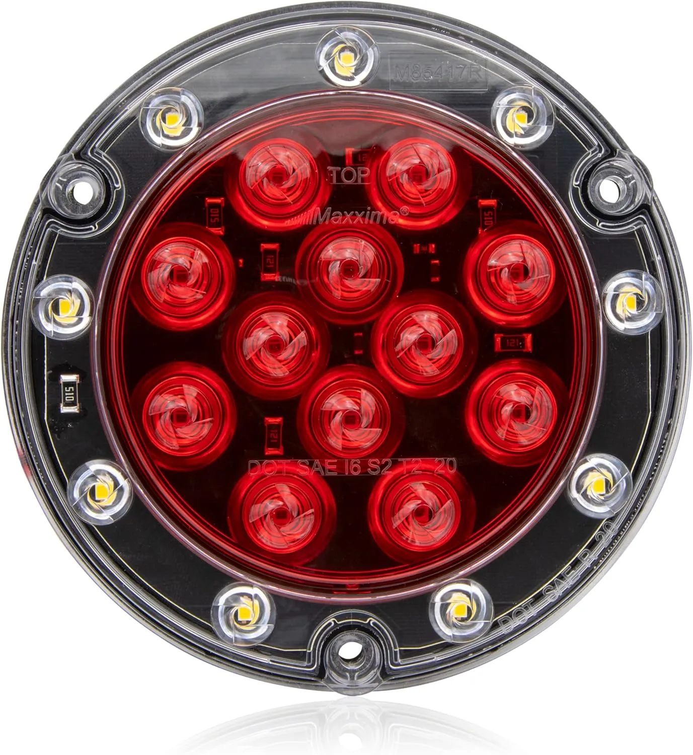 Maxxima M85417R Red LED Ultra Thin Round Hybrid Lightning Stop Turn Tail (STT) Back-Up Light, Flange Mount Reverse Light Compatible for Trailers, Trucks, RVs, Jeep Wranglers