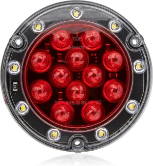 Maxxima M85417R Red LED Ultra Thin Round Hybrid Lightning Stop Turn Tail (STT) Back-Up Light, Flange Mount Reverse Light Compatible for Trailers, Trucks, RVs, Jeep Wranglers