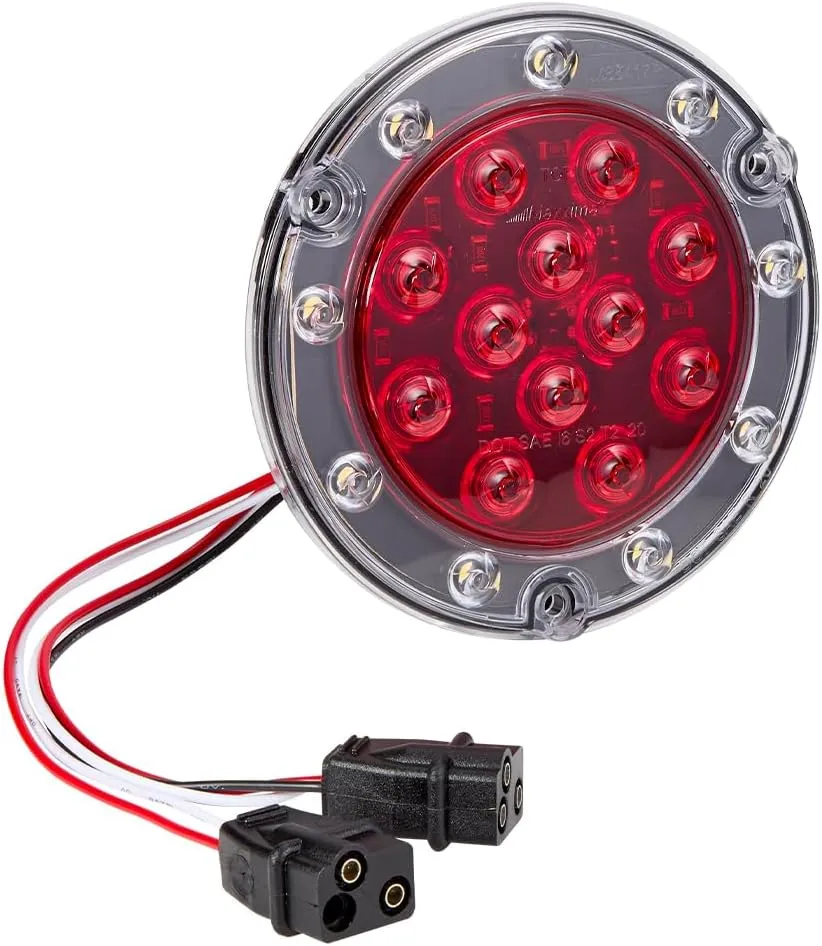 Maxxima M85417R Red LED Ultra Thin Round Hybrid Lightning Stop Turn Tail (STT) Back-Up Light, Flange Mount Reverse Light Compatible for Trailers, Trucks, RVs, Jeep Wranglers