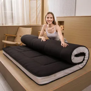 MAXYOYO Futon Mattress, Padded Japanese Floor Mattress Quilted Bed Mattress Topper, Extra Thick Folding Sleeping Pad Breathable Floor Lounger Guest Bed for Camping Couch, Black, Queen Size