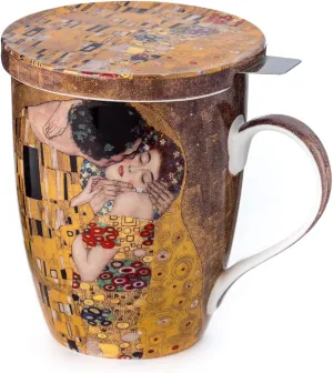 McIntosh Gustav Klimt The Kiss Fine Bone China (15 oz) Tea Mug with Infuser and Lid in Matching Gift Box