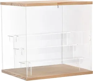 MECCANIXITY Clear Acrylic Display Case with LED Light 3 Tier Dustproof Showcase Assemble Cube Display Boxes Stand for Collectibles, Action Figures (12.6x9.45x11.81) Wood