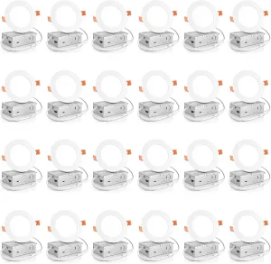 Meconard 24 Pack 4 Inch 5CCT Ultra-Thin LED Recessed Ceiling Light with Junction Box, 2700K/3000K/3500K/4000K/5000K Selectable, 9W Eqv 75W, Dimmable Can Light, 750LM High Brightness Downlight-ETL&FCC