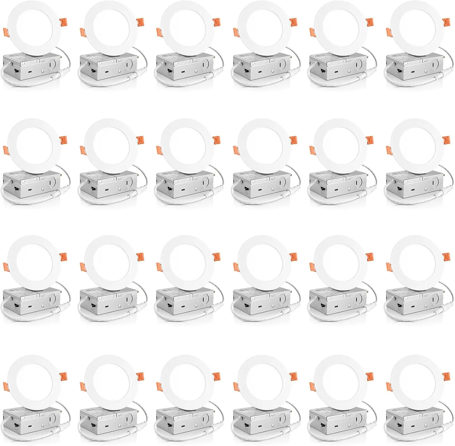 Meconard 24 Pack 4 Inch 5CCT Ultra-Thin LED Recessed Ceiling Light with Junction Box, 2700K/3000K/3500K/4000K/5000K Selectable, 9W Eqv 75W, Dimmable Can Light, 750LM High Brightness Downlight-ETL&FCC