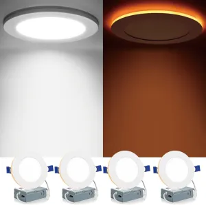 Meconard 4 Pack 4 Inch 5CCT LED Canless Recessed Lighting with Night Light, 2700K/3000K/3500K/4000K/5000K Selectable Ultra-Thin LED Ceiling Lights, 9W=75W, 750LM, Dimmable Wafer Downlight ETL&FCC
