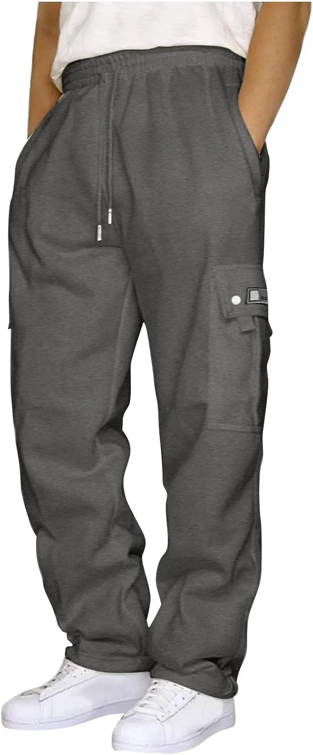 Mens Cargo Sweatpants Athletic Straight Jogger Pant Big and Tall Baggy Tactical Workout Trouser Hiking Pants