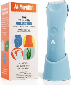 MERIDIAN Trimmer Plus Body & Bikini Hair Manscaping Trimmer, Adjustable Guard, USB-C Charging, Flash Light, Travel Lock, Charging Dock