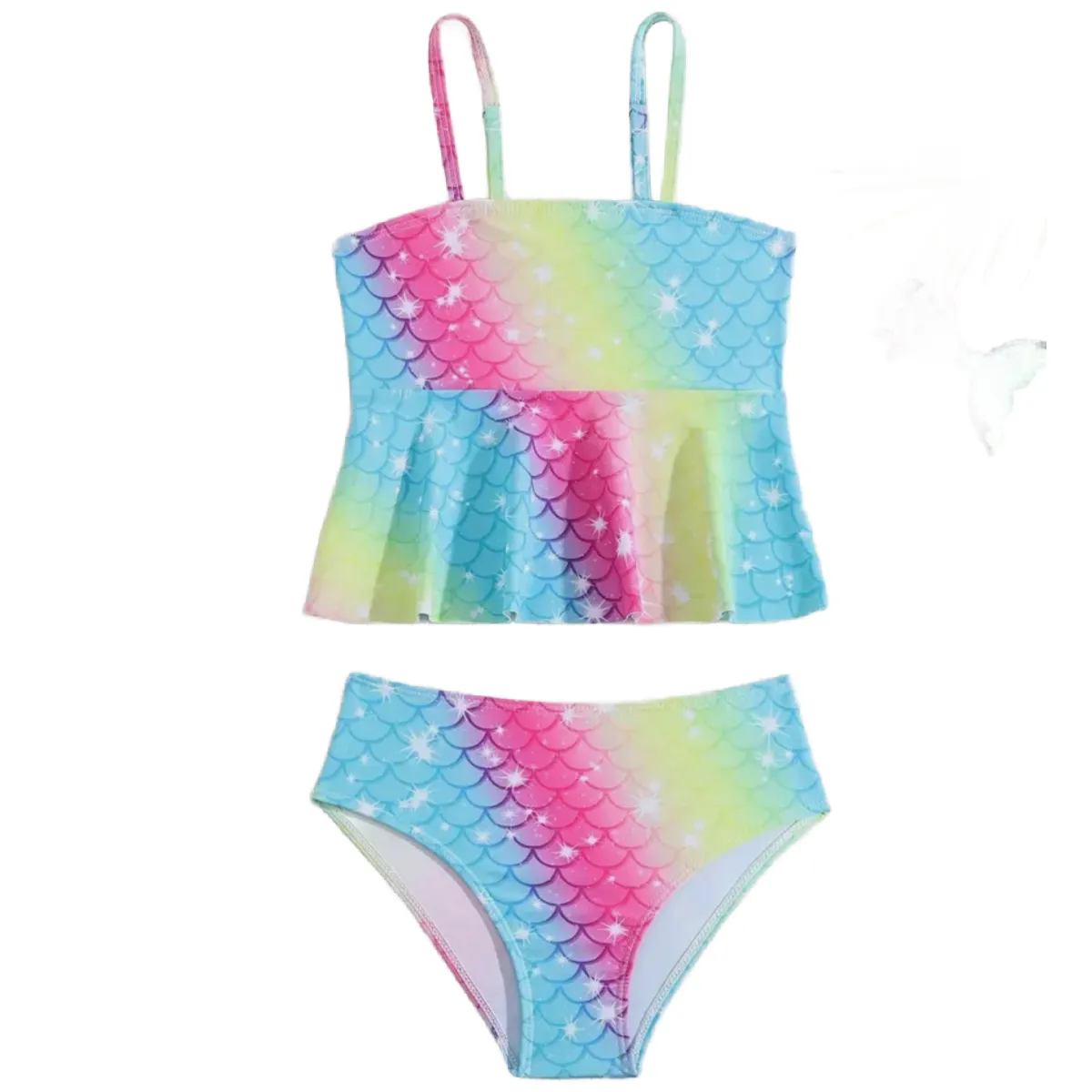 Mermaid 2pc Tankini Swimwear Ruffled Bathing Swimsuit Adjustable Straps New