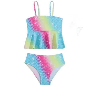 Mermaid 2pc Tankini Swimwear Ruffled Bathing Swimsuit Adjustable Straps New