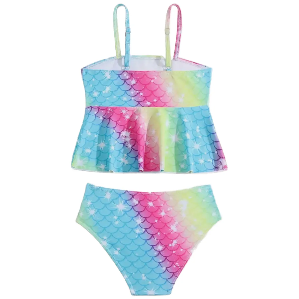 Mermaid 2pc Tankini Swimwear Ruffled Bathing Swimsuit Adjustable Straps New