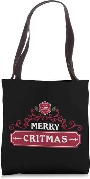 Merry Critmas D20 Dice RPG Tabletop Gaming Christmas Holiday Tote Bag