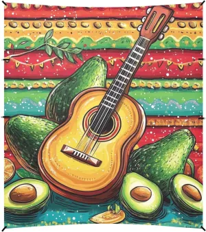 Mexican Style Cinco De Mayo Guitar Avocados Foldable Beach Cabana UPF50  Easy Setup Large Portable Sun Shelter with Sandbags and Shovel for Camping, Picnics, Backyard
