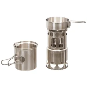 MFH Travel stainless steel cooking set camping mess kit trekking hiking pot pan