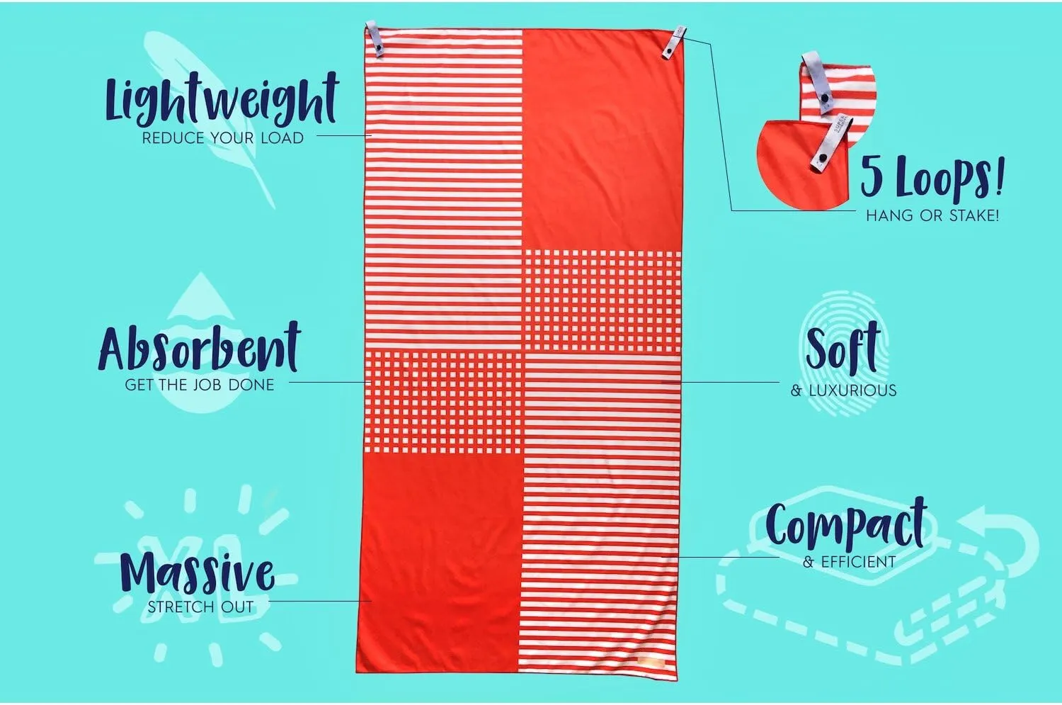 Microfiber Beach Towel & Bag. Lightweight, Compact & Quick-Dry. For Travel, the Beach, Pool, Gym, Yoga & Camping. Extra Large (71x35.5), Red