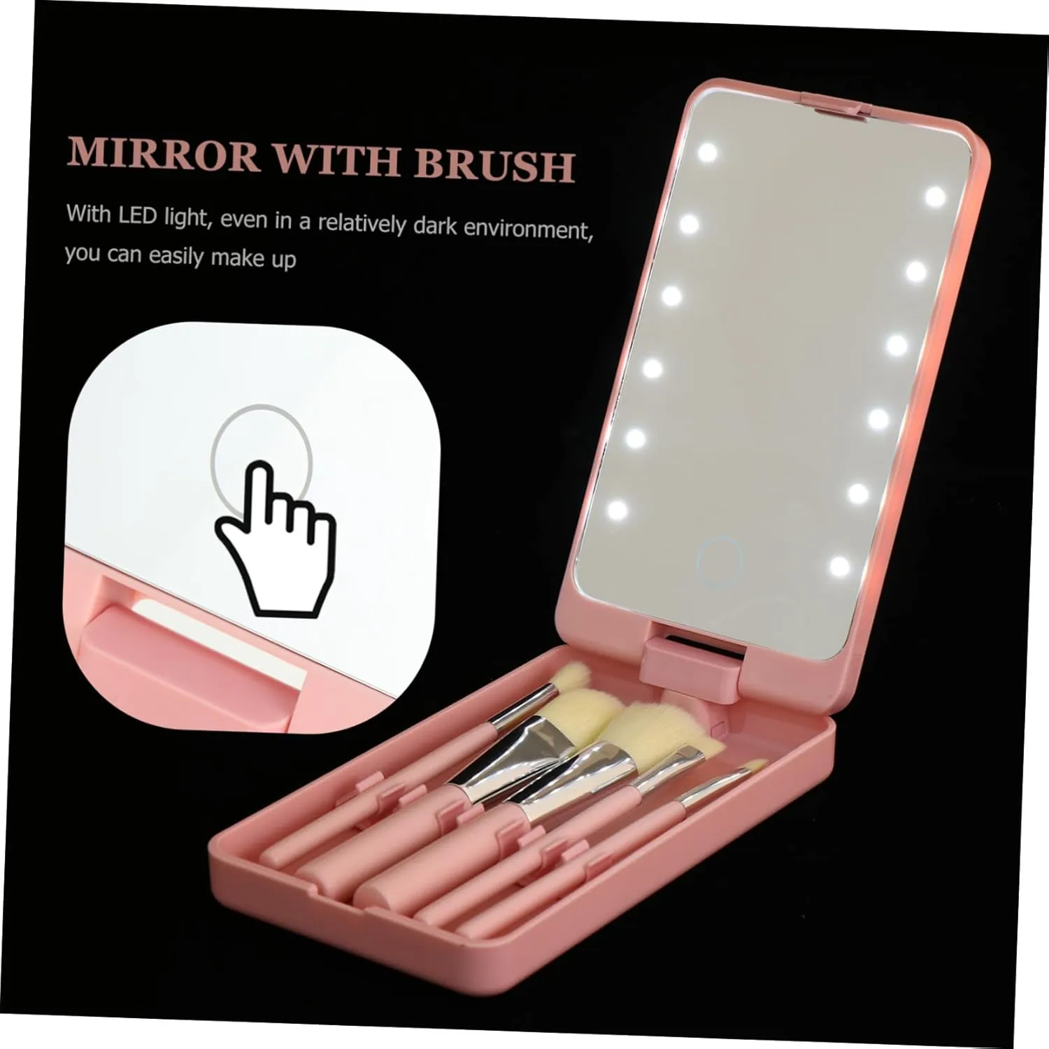 Mikinona Led Touch Makeup Mirror Brush 5-Piece Folding Cosmetic Mirror Set for Travel and Daily Use