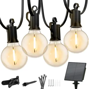 Minetom 38 Ft Outdoor Solar Lights, Weatherproof Patio Sting Lights with 15 LED G40 Shatterproof Globe Bulbs, Solar Hanging Light for Backyard Bistro Decor, 2 Pack