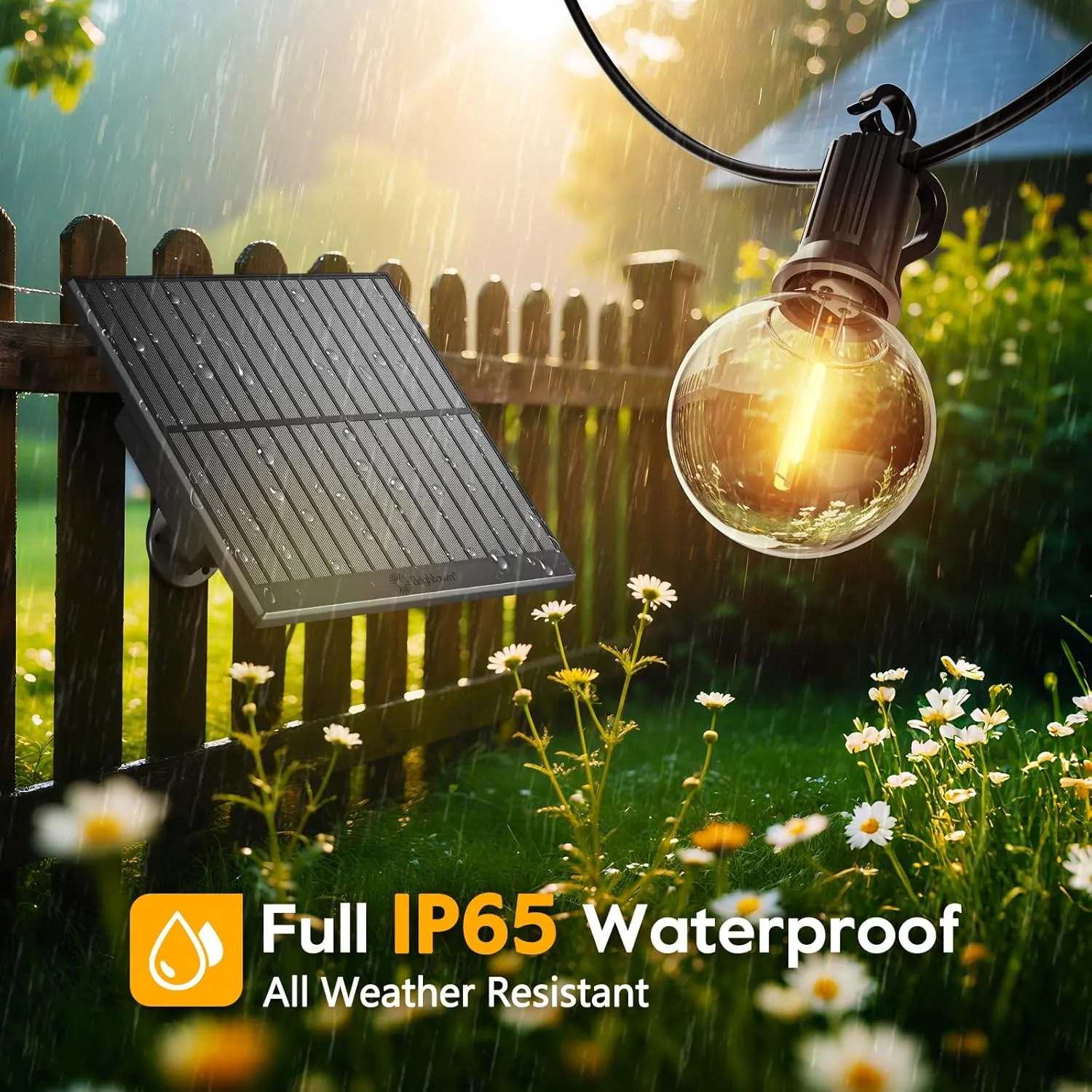 Minetom Solar Outdoor Lights - 38Ft 15 LED Waterproof Solar String Lights with USB Port and Cable Ties, Commercial Shatterproof G40 LED Bulbs, Hanging Patio Light for Backyard Porch Bistro Decor