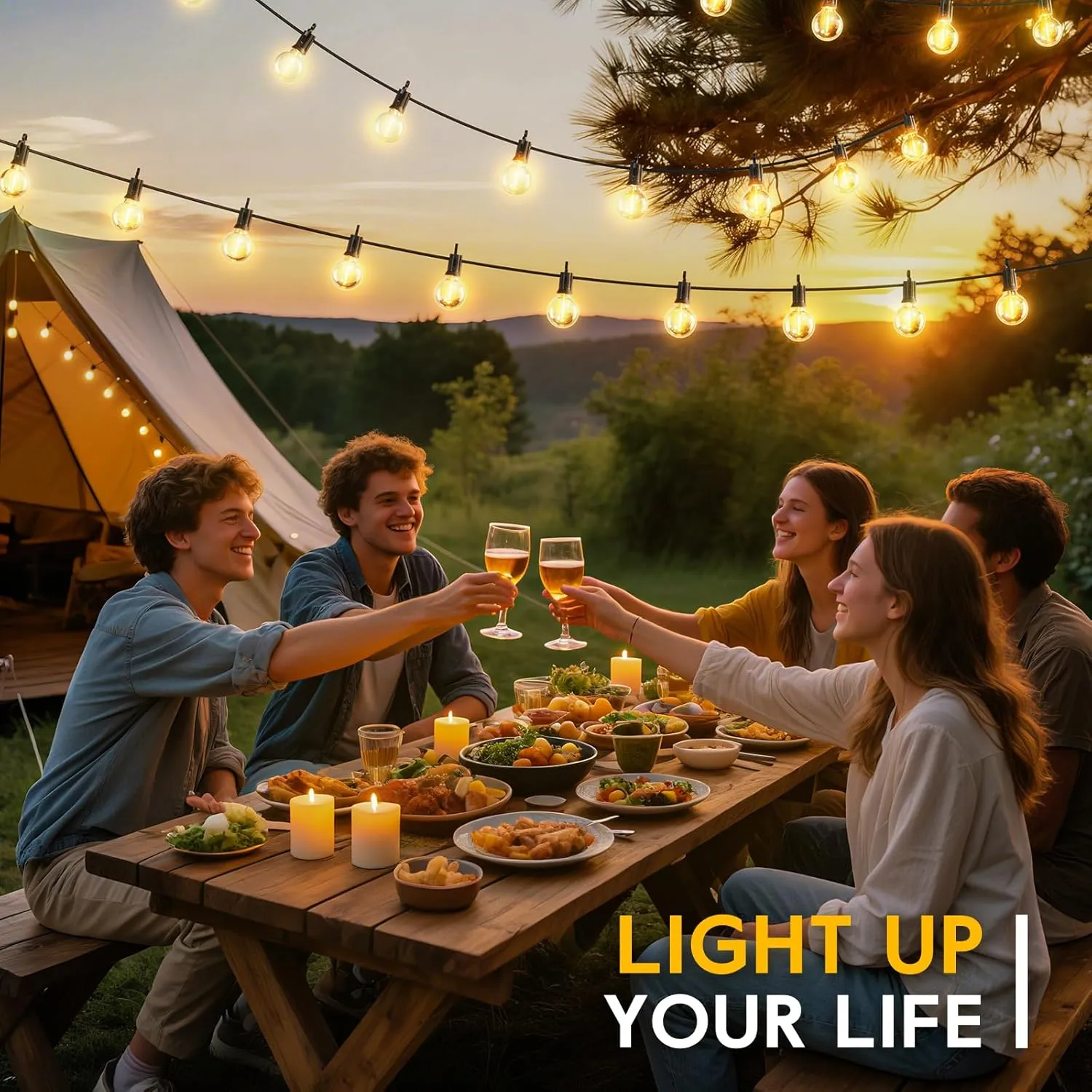 Minetom Solar Outdoor Lights - 38Ft 15 LED Waterproof Solar String Lights with USB Port and Cable Ties, Commercial Shatterproof G40 LED Bulbs, Hanging Patio Light for Backyard Porch Bistro Decor