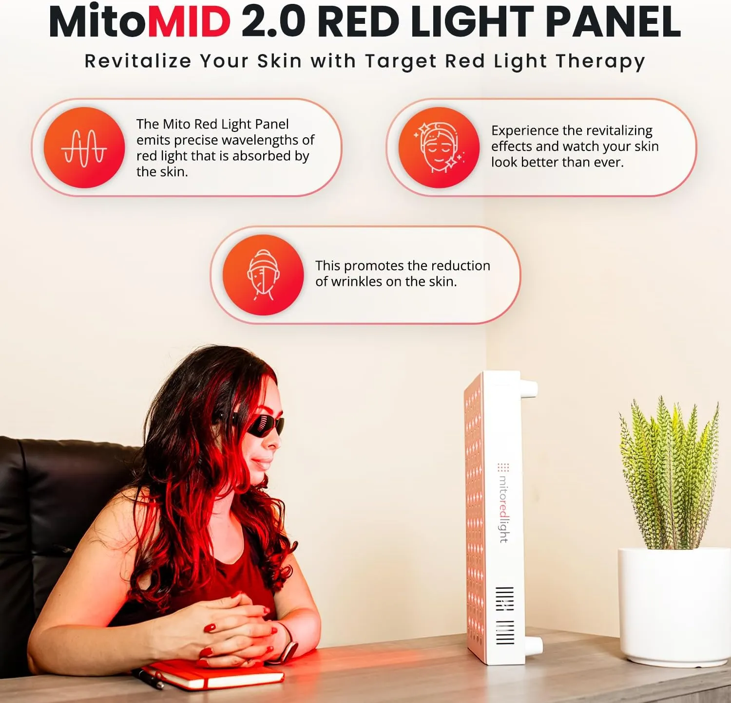 Mito Red Light - MitoMID 2.0 Red Light Panel - Red Light Therapy for Face and Neck – FSA HSA Red Light Therapy Panel - Red Light & Near Infrared Red Light Therapy - at-Home Red Light Therapy for Body