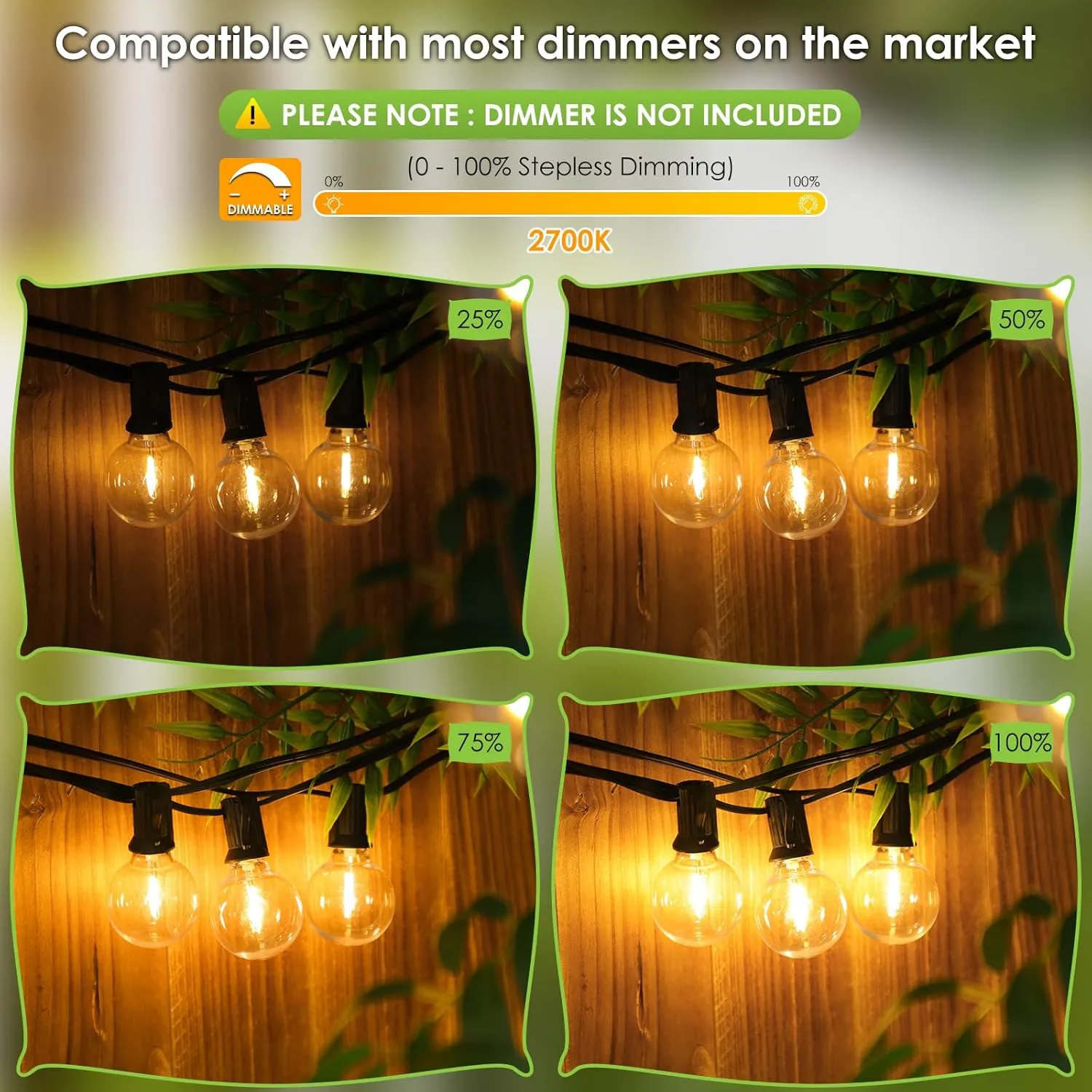 Mlambert 100Ft LED Outdoor String Lights, Dimmable Patio Lights, Waterproof Shatterproof 53 G40 Globe Bulb String for Backyard Bistro-Black 1 Pack