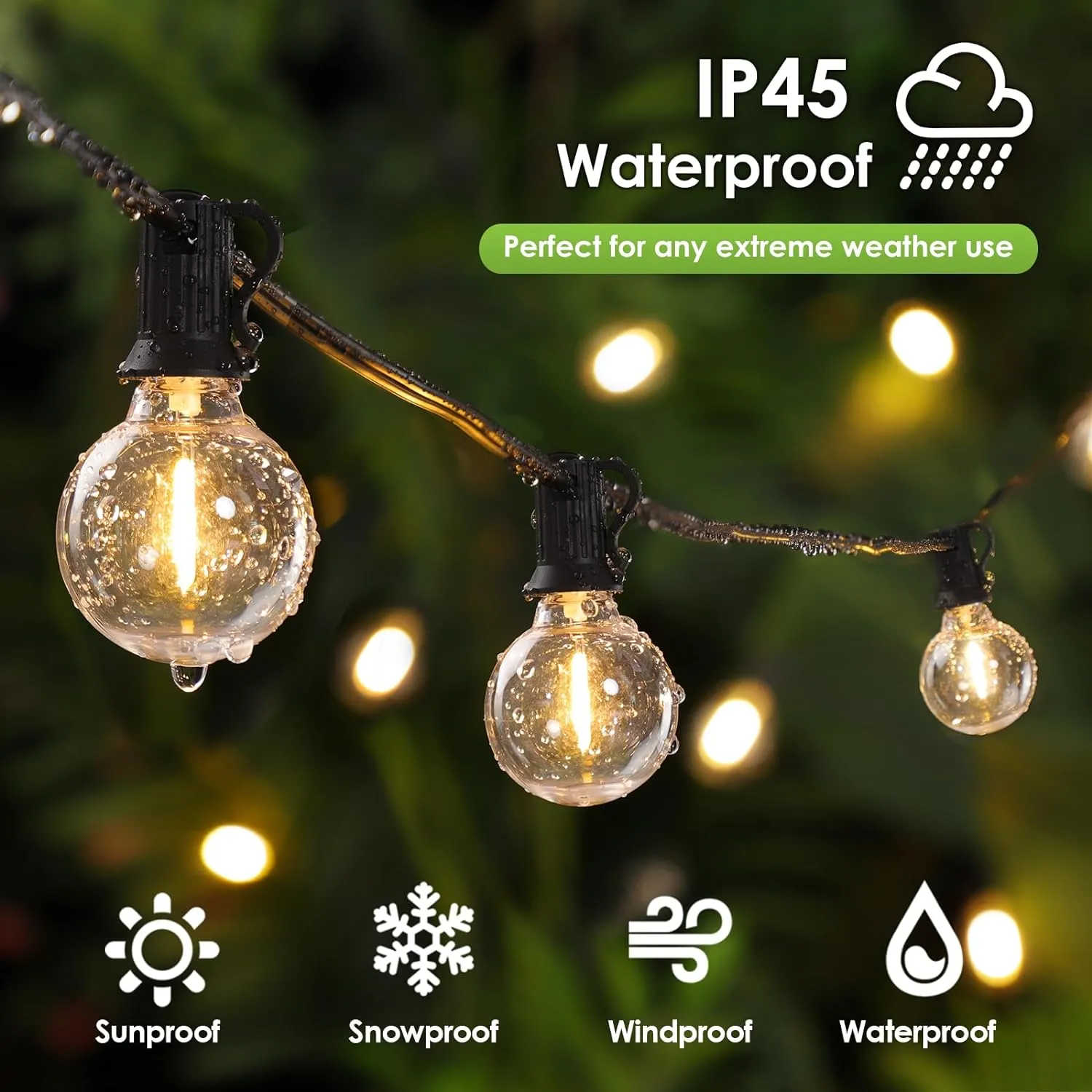 Mlambert 100Ft LED Outdoor String Lights, Dimmable Patio Lights, Waterproof Shatterproof 53 G40 Globe Bulb String for Backyard Bistro-Black 1 Pack