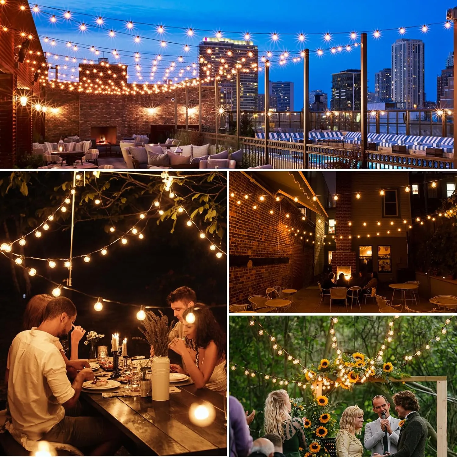Mlambert 100Ft LED Outdoor String Lights, Dimmable Patio Lights, Waterproof Shatterproof 53 G40 Globe Bulb String for Backyard Bistro-Black 1 Pack