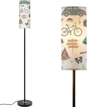 Modern Hiking camping seamless pattern travel elements Seamless pattern for Floor lamp Minimalist Standing Lamps Metal Pole Lamp Tall Lamps With Linen Shade Foot Switch for Living Room Bedroom