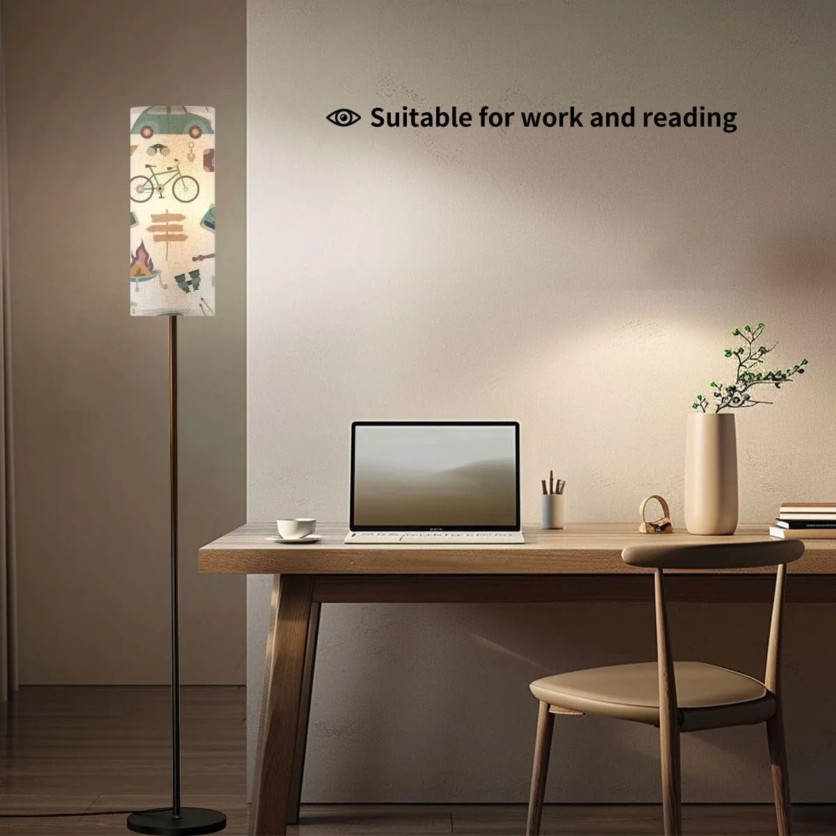 Modern Hiking camping seamless pattern travel elements Seamless pattern for Floor lamp Minimalist Standing Lamps Metal Pole Lamp Tall Lamps With Linen Shade Foot Switch for Living Room Bedroom
