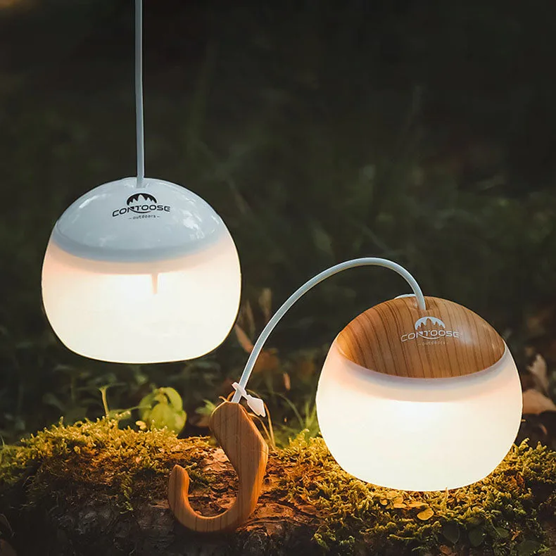 Modern, minimalist, hanging USB rechargeable LED camping tent light for outdoor use