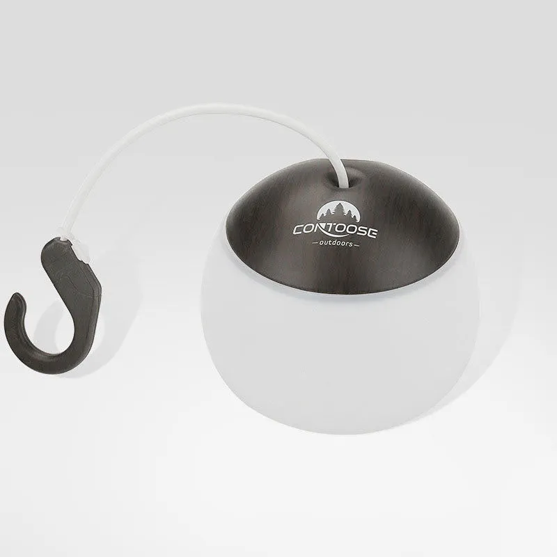 Modern, minimalist, hanging USB rechargeable LED camping tent light for outdoor use