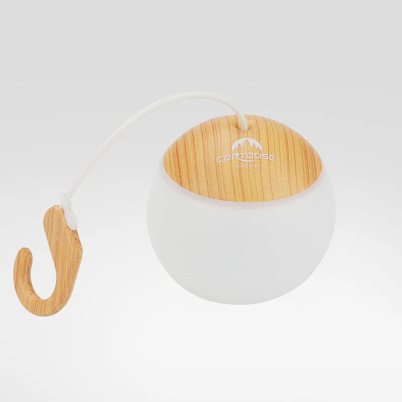 Modern, minimalist, hanging USB rechargeable LED camping tent light for outdoor use