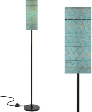 Modern Standing Lamps Fishing net Texture Light Blue Wood Maritime Minimalist Floor Lamp Metal Pole Lamp with Linen Lampshade for Bedroom Living Room Office Reading