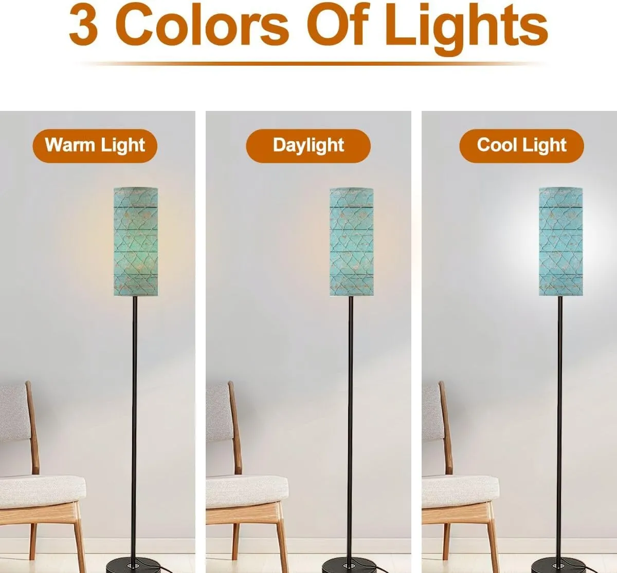 Modern Standing Lamps Fishing net Texture Light Blue Wood Maritime Minimalist Floor Lamp Metal Pole Lamp with Linen Lampshade for Bedroom Living Room Office Reading