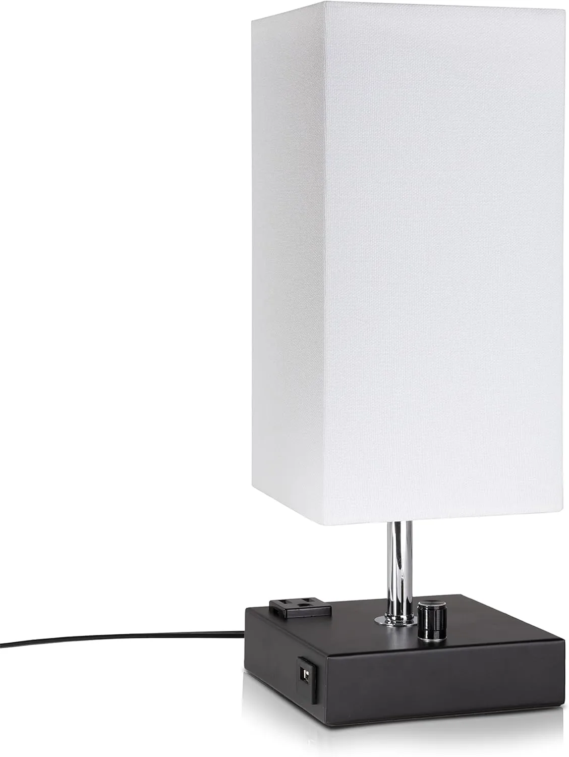 Modern Table Lamp White Small 100% Dimmable with 2 Fast Charge USB Ports & Grounded Outlet. Great Table Lamps for Bedroom, Nightstand, Office, Living Room and More. Perfect Bedside Lamp