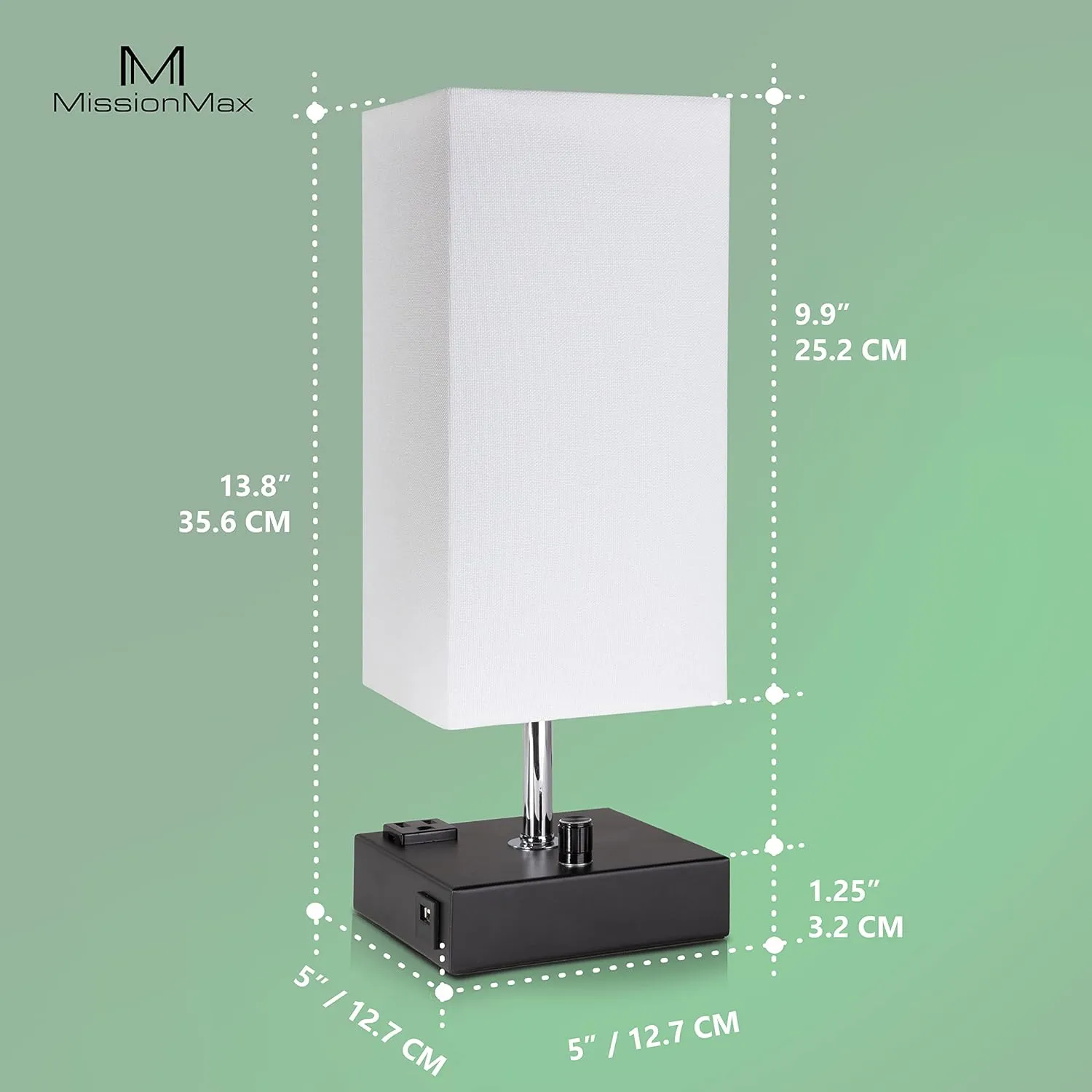 Modern Table Lamp White Small 100% Dimmable with 2 Fast Charge USB Ports & Grounded Outlet. Great Table Lamps for Bedroom, Nightstand, Office, Living Room and More. Perfect Bedside Lamp