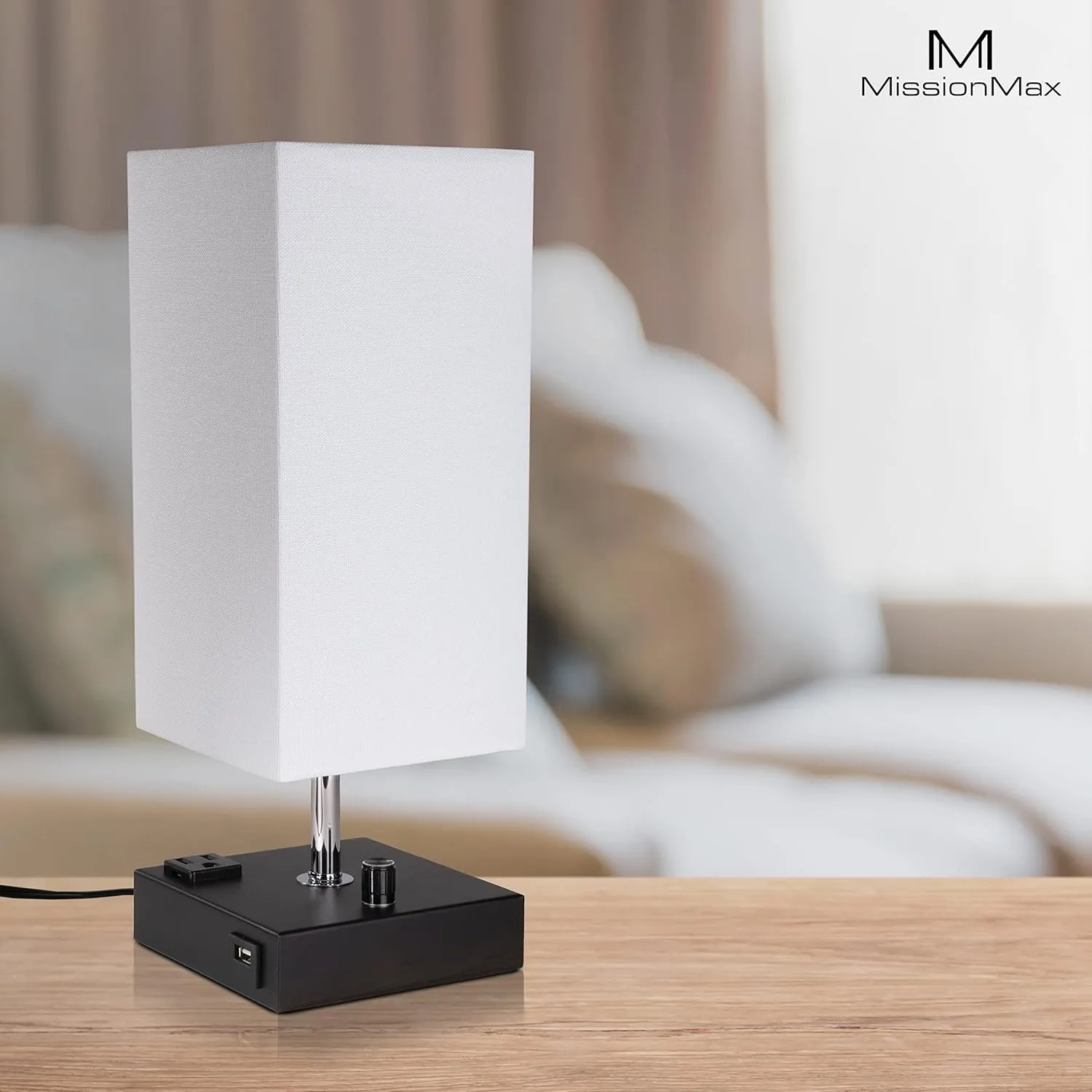 Modern Table Lamp White Small 100% Dimmable with 2 Fast Charge USB Ports & Grounded Outlet. Great Table Lamps for Bedroom, Nightstand, Office, Living Room and More. Perfect Bedside Lamp