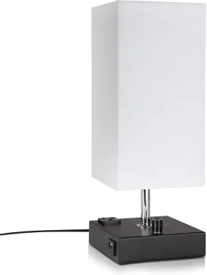 Modern Table Lamp White Small 100% Dimmable with 2 Fast Charge USB Ports & Grounded Outlet. Great Table Lamps for Bedroom, Nightstand, Office, Living Room and More. Perfect Bedside Lamp