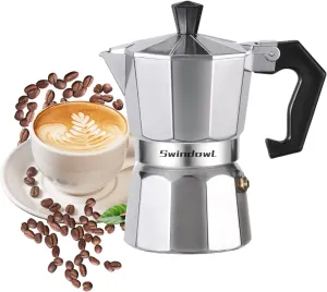 Moka Pot Coffee Pots And Stovetop Espresso Maker,Italian Coffee Maker,Greca Coffee Maker, Cafeteras, 370ml, Silver (9 Cup)